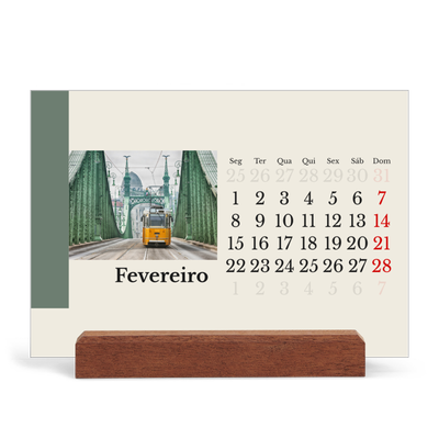 Calendário de mesa com suporte em madeira - horizontal  — Vistas do mundo [Fevereiro]