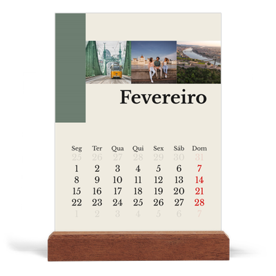 Calendário de mesa com suporte em madeira - vertical  — Vistas do mundo [Fevereiro]