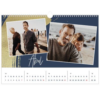 Calendário A3 Horizontal — Fundos com pincel dourado [Abril]