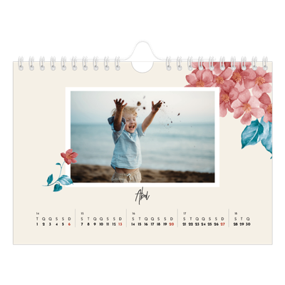 Calendário A5 horizontal — Flores pintadas [Abril]