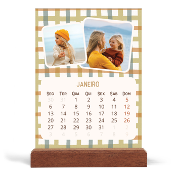 Calendário de mesa com suporte em madeira - vertical — Padrões retro