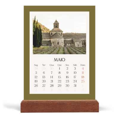 Calendário de mesa com suporte em madeira - vertical  — Cores clássicas [capa]