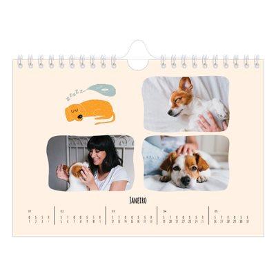 Calendário A5 horizontal — Patas de cão e garatujas [Janeiro]