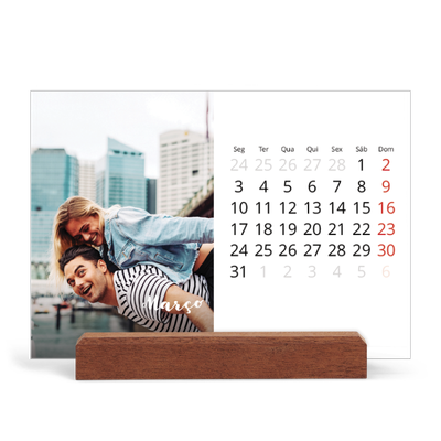 Calendário de mesa com suporte em madeira - horizontal  — Script simples [Março]