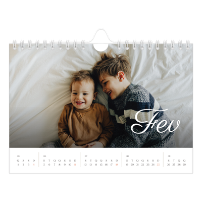 Calendário A5 horizontal — Mês escrito à mão [Fevereiro]