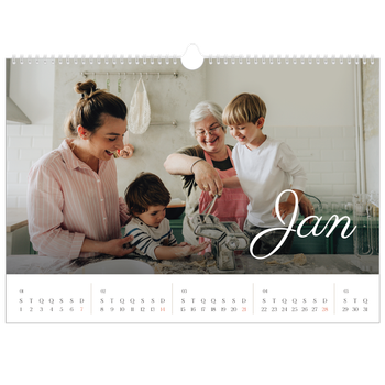 Calendário fotográfico horizontal A3 — Mês escrito à mão