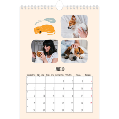 Calendário fotográfico A4 — Patas de cão e garatujas [Janeiro]