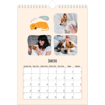 Calendário fotográfico A4 — Patas de cão e garatujas