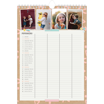 Agenda familiar A4 — Planificador Rústico - Familia de 4 [Fevereiro]