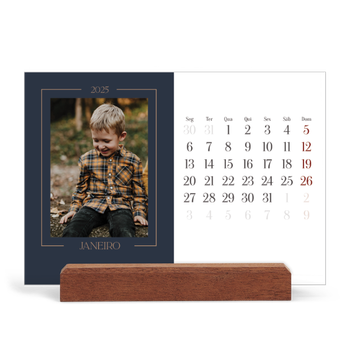 Calendário de mesa com suporte em madeira - horizontal — Azul da Prússia
