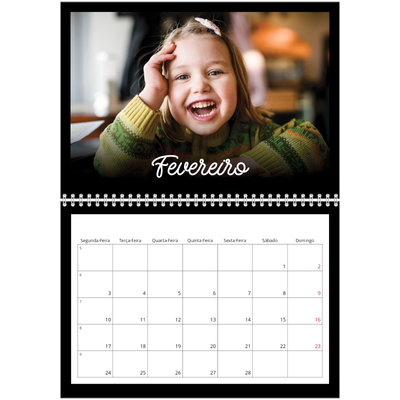 Calendário A4 duplo — Preto mínimo [Fevereiro]