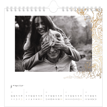 Calendário fotográfico quadrado — Desenhos de linhas de flores douradas