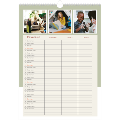 Agenda familiar A3 — Molduras em tons de terra Planner - Família de 3 [Fevereiro]