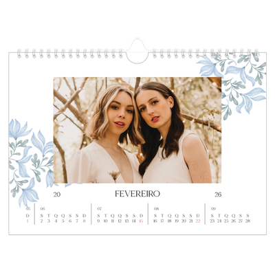 Calendário A4 horizontal — Floral elegante [Fevereiro]