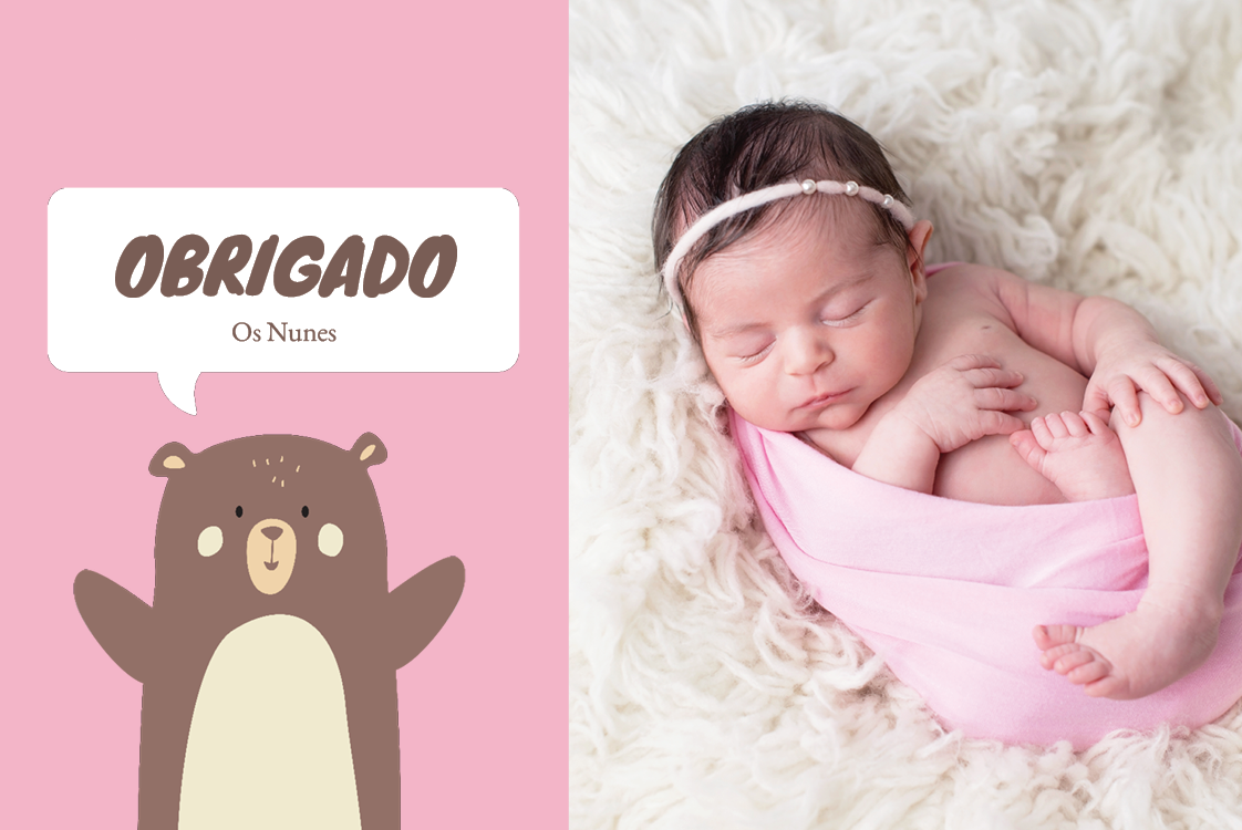 Cartões de agradecimento — Urso bebé - rosa