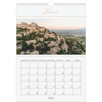 Calendário fotográfico A3 — Faixa de script dourada