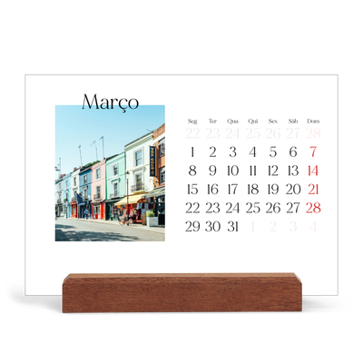 Calendário de mesa com suporte em madeira - horizontal  — O meu diário de viagem [Março]