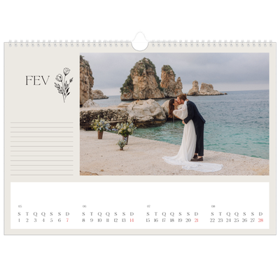 Calendário A3 Horizontal — Iniciais em flor [Fevereiro]