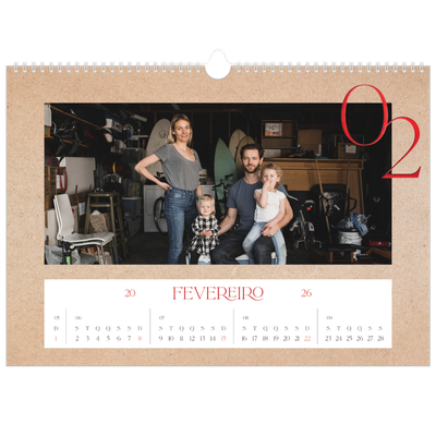 Calendário A3 Horizontal — Toques de vermelho [Fevereiro]